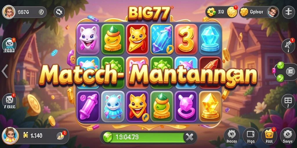 Tampilan gameplay seru dari BIG77 dengan tantangan Match-3 yang warna-warni.