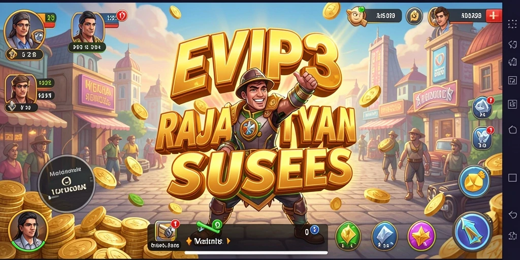 Screenshot EVIP3 menunjukkan gameplay Tycoon yang mendebarkan dengan pilihan usaha yang beragam.