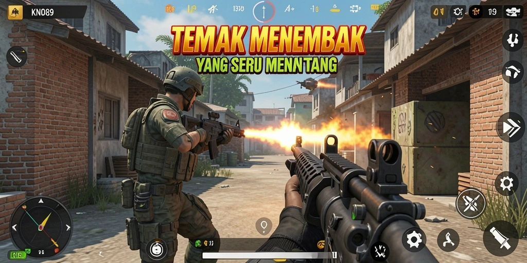 Screenshot KNO89 menampilkan aksi tembak menembak yang mendebarkan.