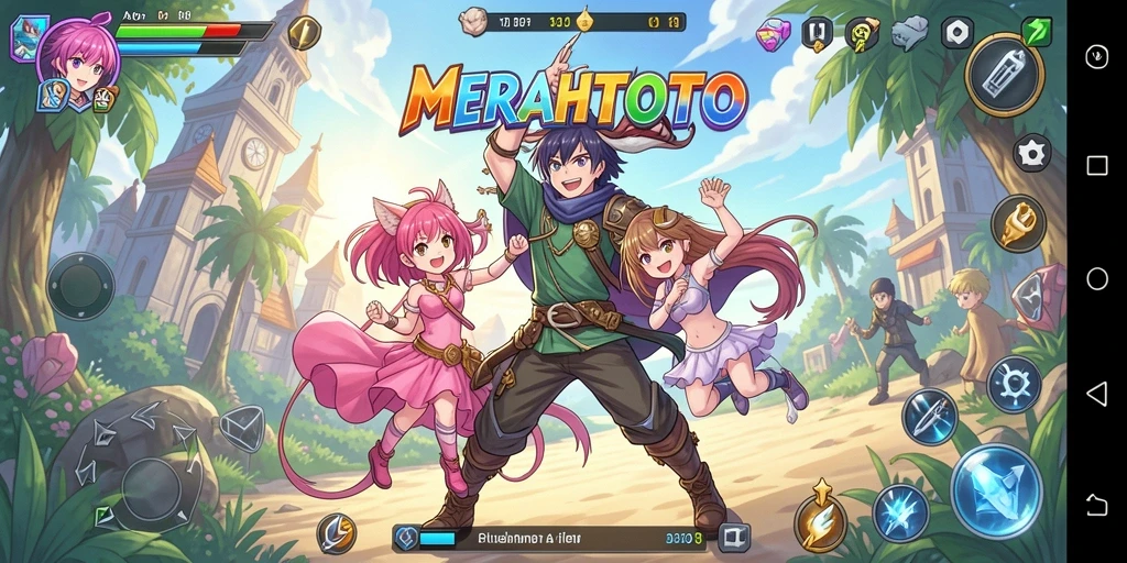 Screenshot gameplay MERAHTOTO yang menampilkan aksi karakter anime.