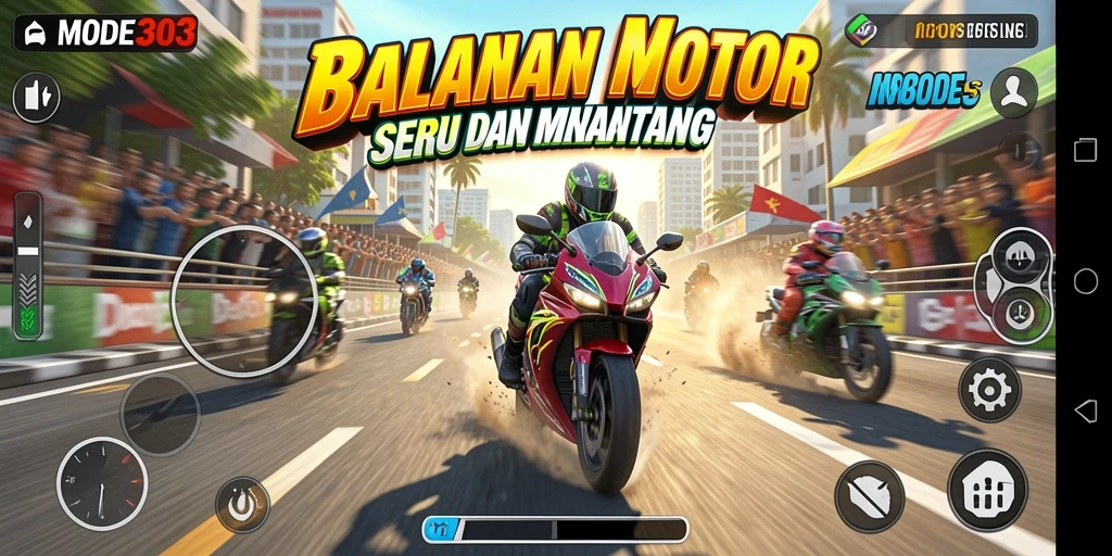 Screenshot gameplay dari balapan motor seru di MODE303.