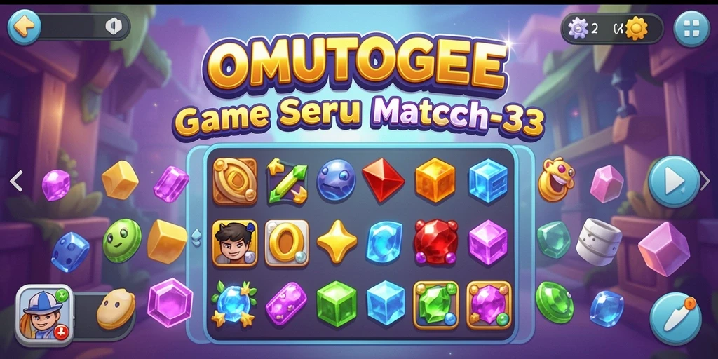 Screenshot gameplay OMUTOGEL menampilkan aksi mencocokkan elemen warna-warni.