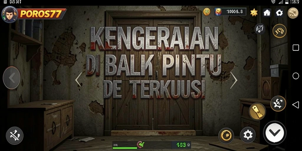 Screenshot utama POROS77 menunjukkan momen mencekam dalam gameplay.