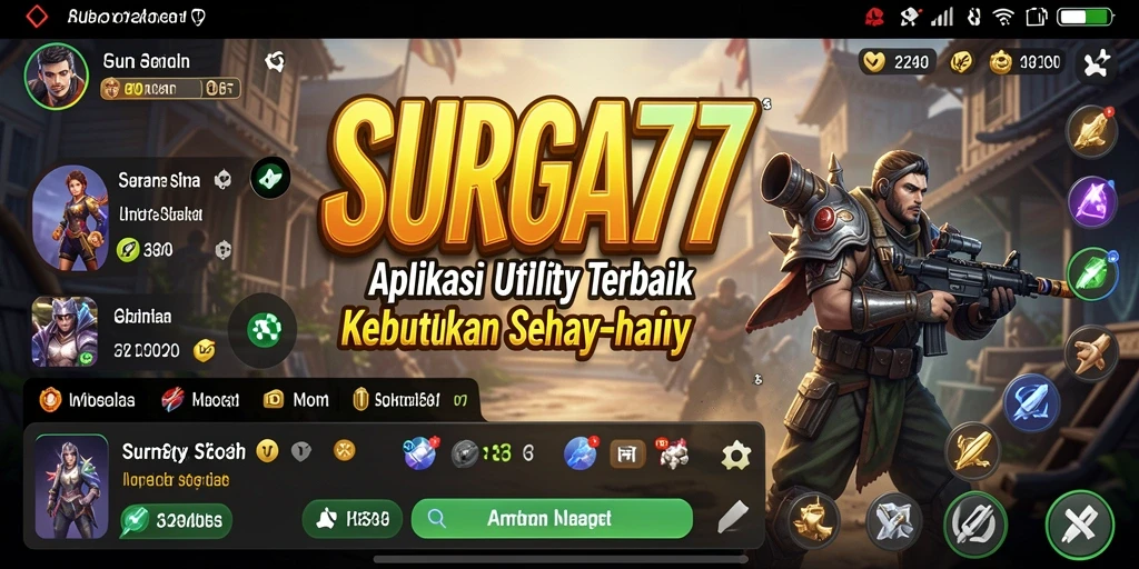 Tampilan antarmuka utama SURGA77 menunjukkan berbagai fitur utility.