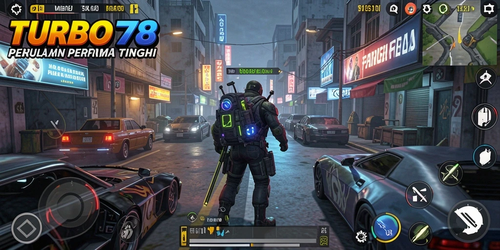 Tampilan screenshot menunjukkan gameplay yang dinamis dalam TURBO78.
