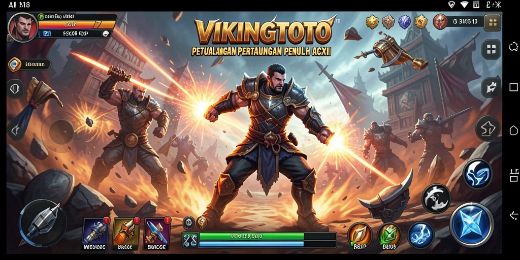 Screenshot menampilkan pertarungan seru dalam VIKINGTOTO dengan karakter beraksi.