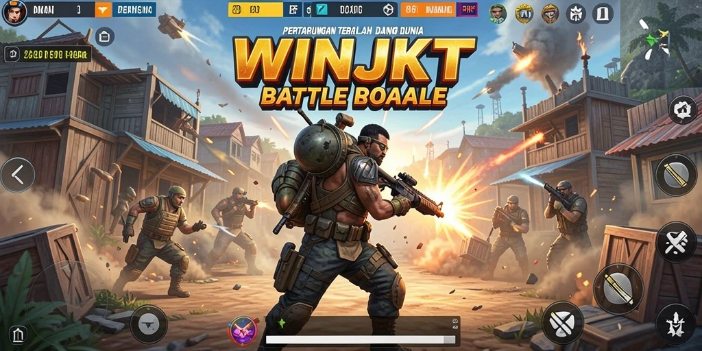 Screenshot gameplay WINJKT yang intens dalam pertempuran Battle Royale.
